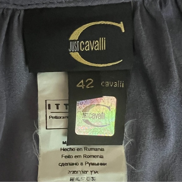 Just Cavalli Silk Long Sleeve Blouse Purple Size 42 5-Button Cuffs EUC - Picture 5 of 8